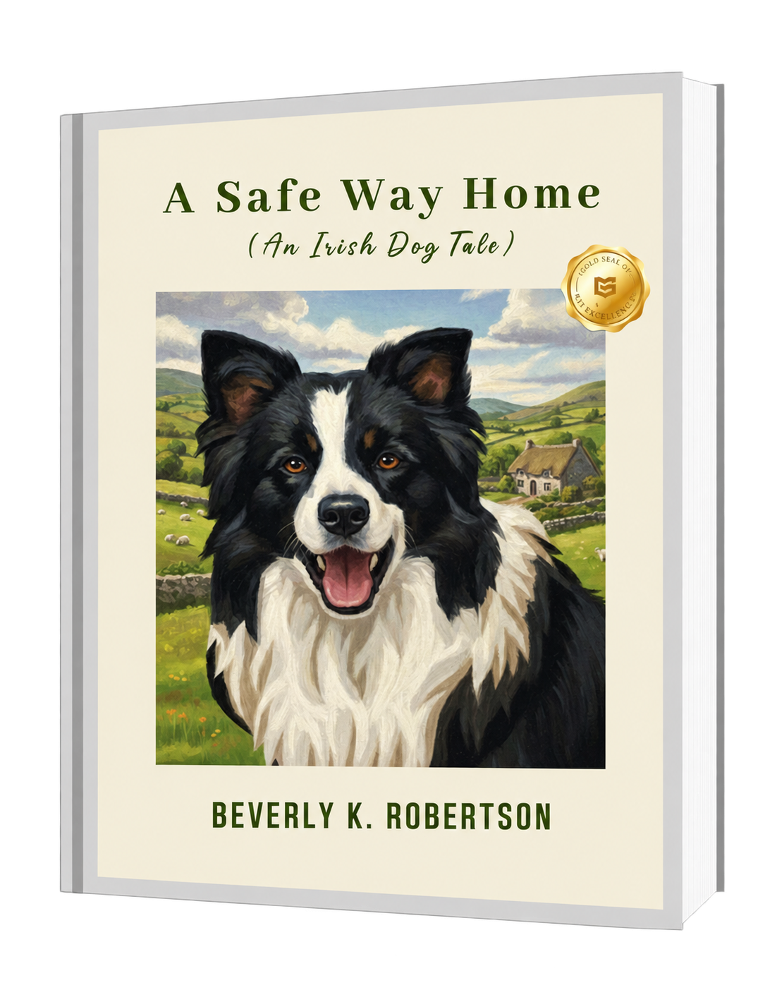 A Safe Way Home book cover featuring Rover, a Border collie
